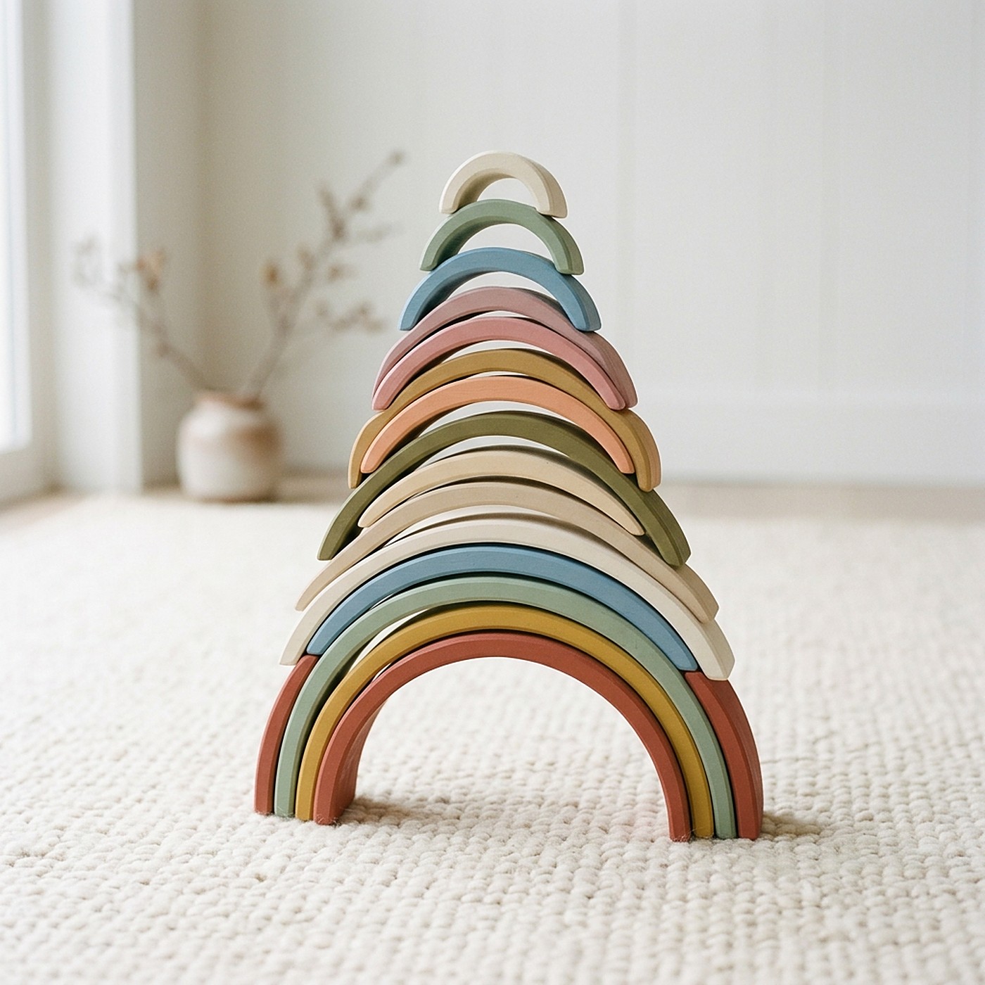 Wooden arches stacked by a child